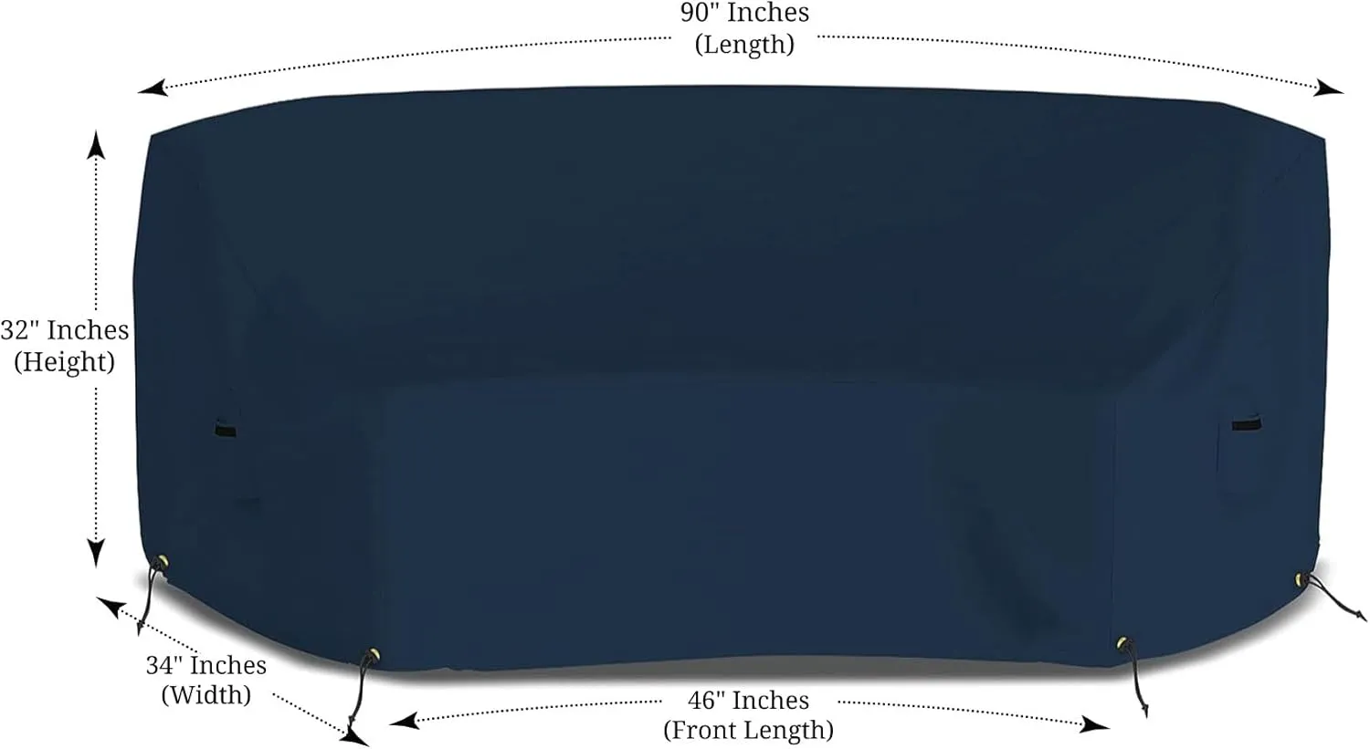 Covers & All Curved Outdoor Couch Cover, 12 Oz PVC Polyester Patio Furniture Cover, Tear & UV Proof Couch Cover Patio with Air Pockets & Drawstrings (90" L x 34" W x 32" H x 46" FL, Blue)