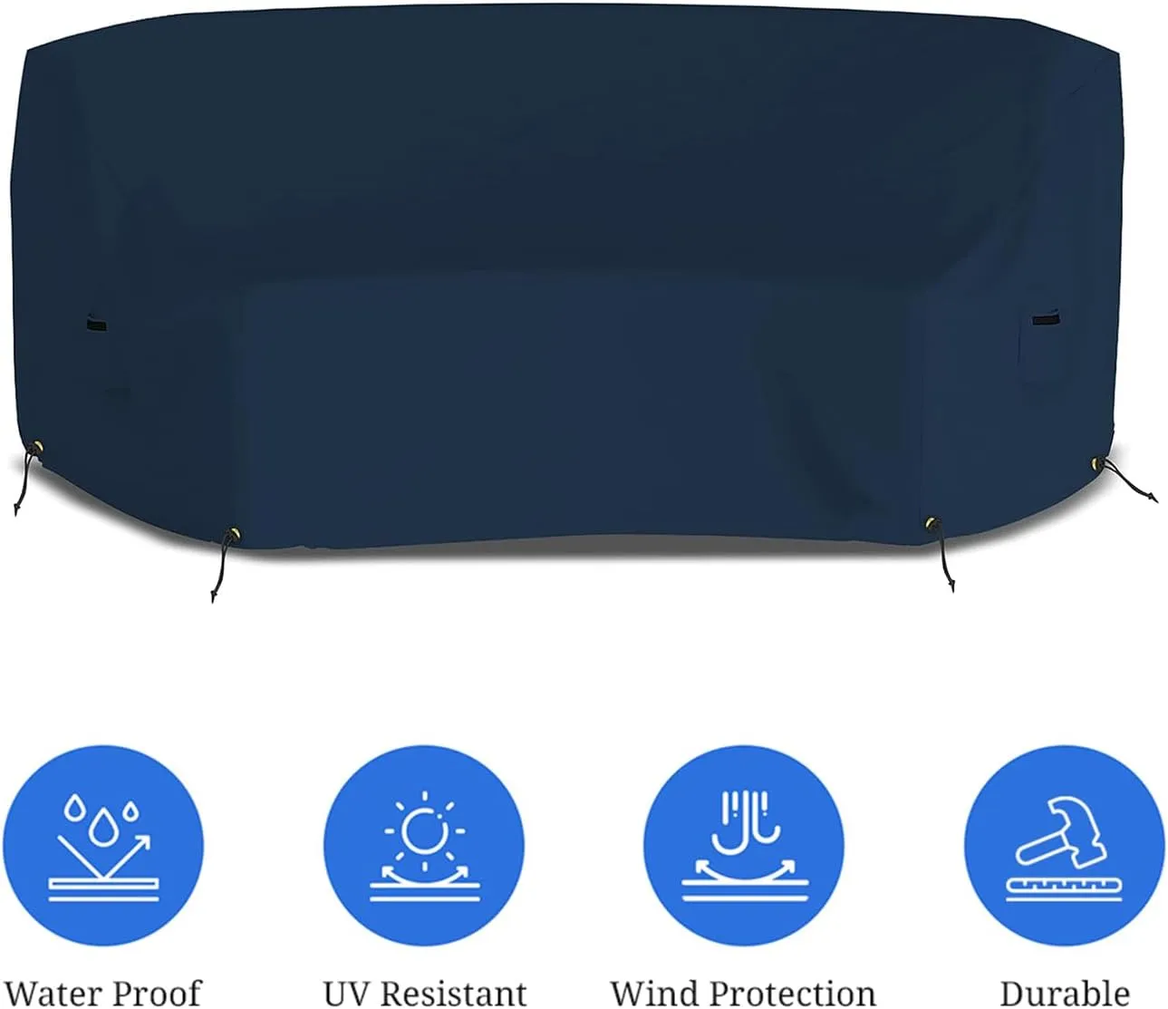 Covers & All Curved Outdoor Couch Cover, 12 Oz PVC Polyester Patio Furniture Cover, Tear & UV Proof Couch Cover Patio with Air Pockets & Drawstrings (90" L x 34" W x 32" H x 46" FL, Blue)