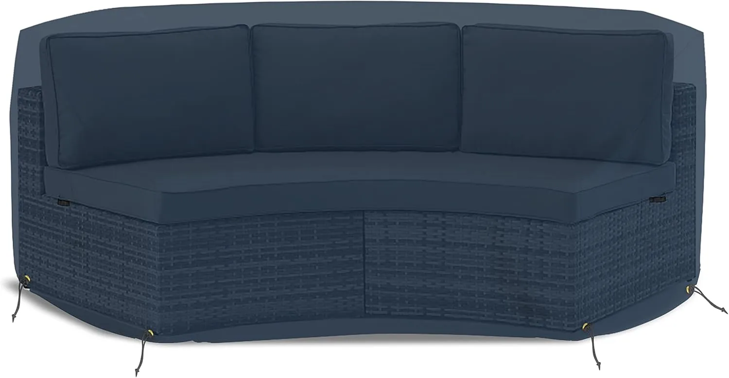 Covers & All Curved Outdoor Couch Cover, 12 Oz PVC Polyester Patio Furniture Cover, Tear & UV Proof Couch Cover Patio with Air Pockets & Drawstrings (90" L x 34" W x 32" H x 46" FL, Blue)