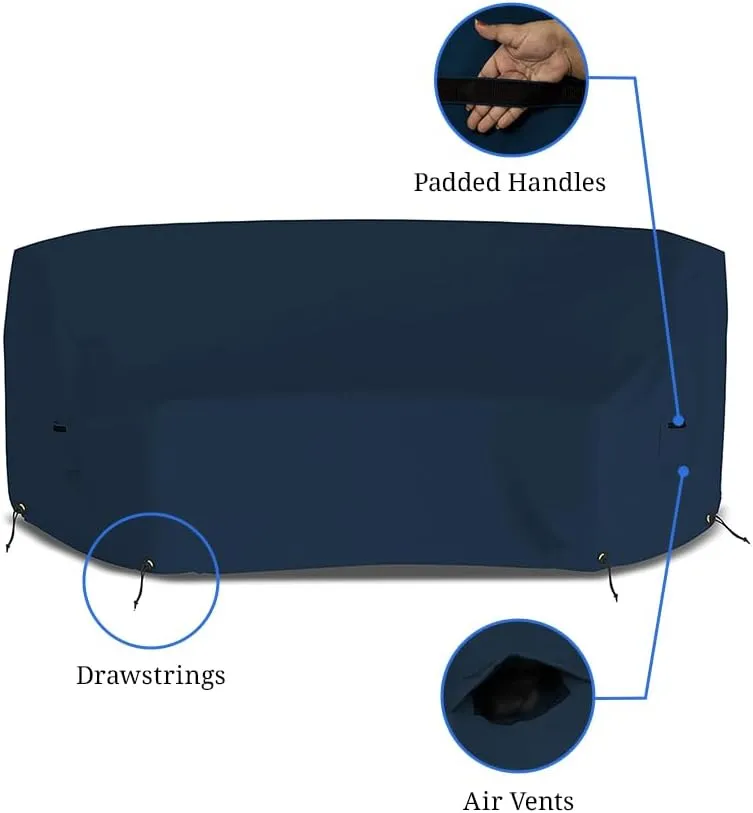 Covers & All Curved Outdoor Couch Cover, 12 Oz PVC Polyester Patio Furniture Cover, Tear & UV Proof Couch Cover Patio with Air Pockets & Drawstrings (90" L x 34" W x 32" H x 46" FL, Blue)