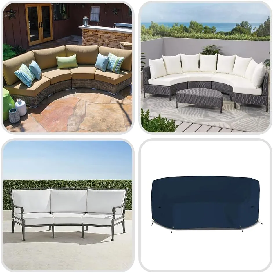 Covers & All Curved Outdoor Couch Cover, 12 Oz PVC Polyester Patio Furniture Cover, Tear & UV Proof Couch Cover Patio with Air Pockets & Drawstrings (90" L x 34" W x 32" H x 46" FL, Blue)
