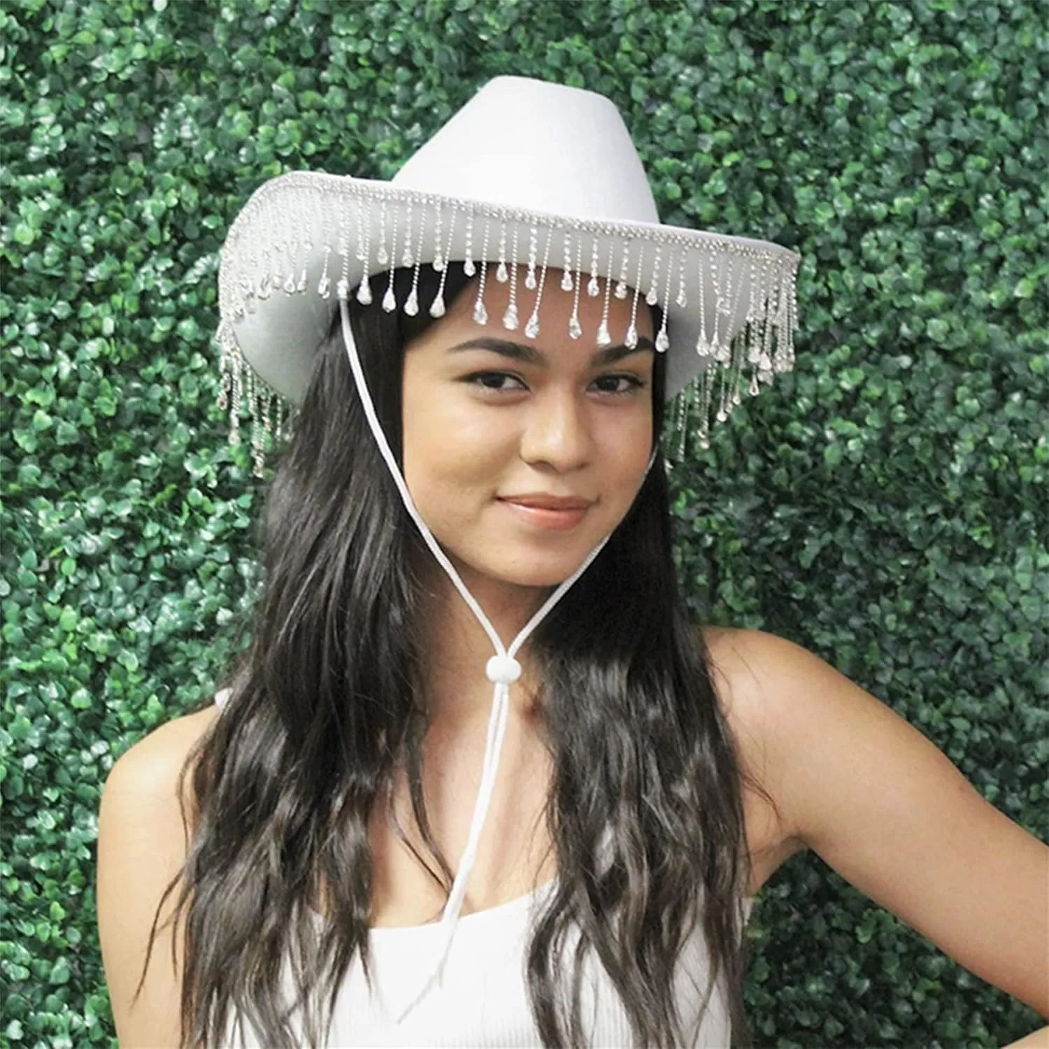 Cowboy Hats for Women Men Wide Brim Rhinestone Tasseled Large Cap for Club Party Retro Fluffy Hat