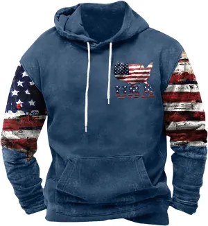 Cowboy Hoodies for Men American Flag Print Pullover Hoodies Casual Long Sleeve Vintage Drawstring Hooded Sweatshirts