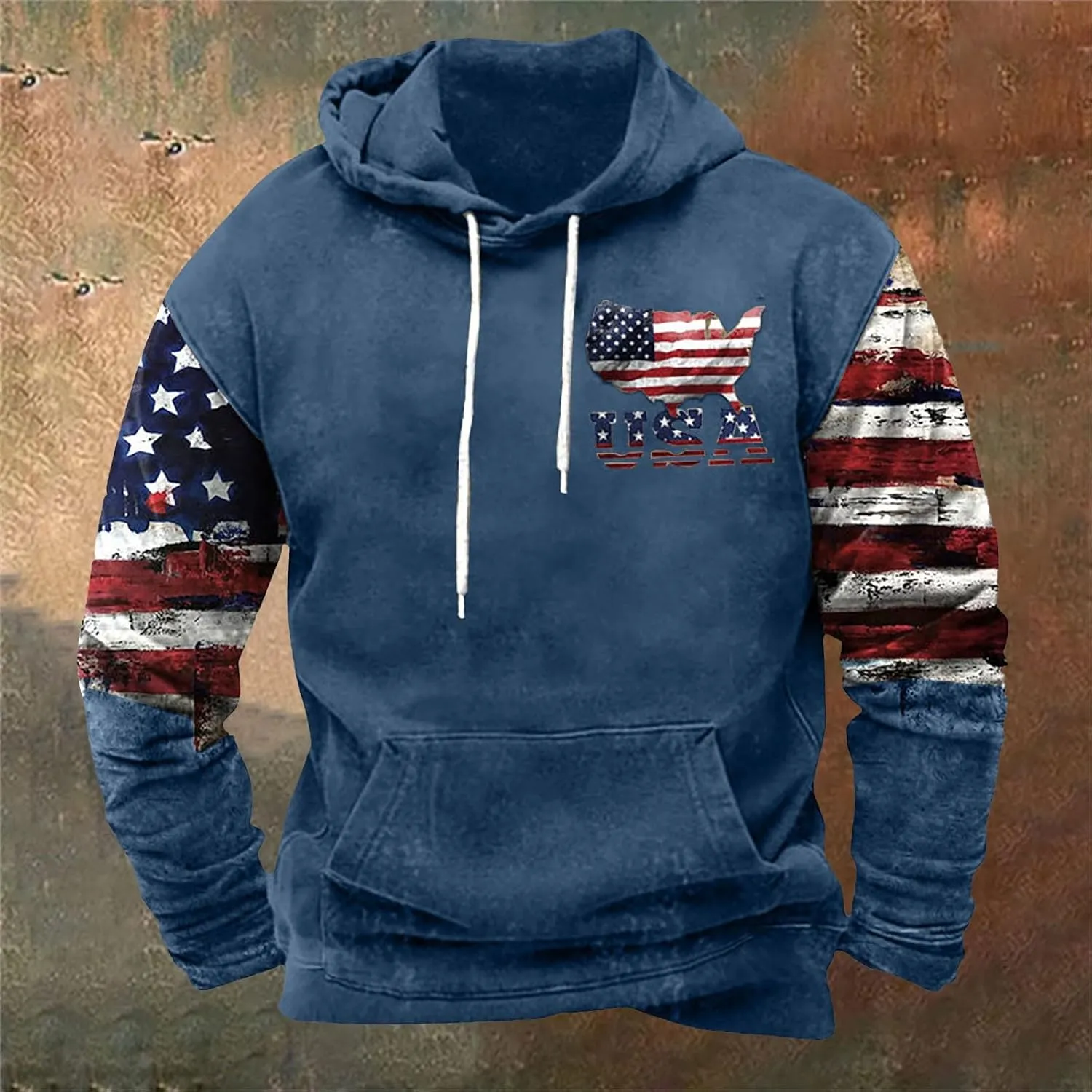 Cowboy Hoodies for Men American Flag Print Pullover Hoodies Casual Long Sleeve Vintage Drawstring Hooded Sweatshirts