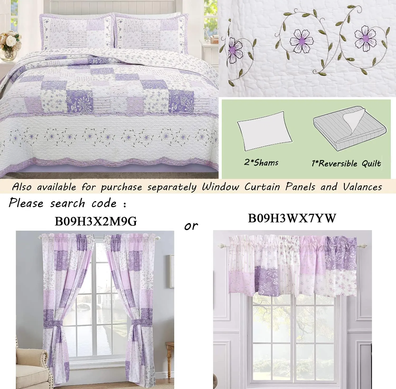 Cozy Line Home Fashions 100% Cotton Hand Piecing Real Patchwork Love of Lilac Bedding Quilt Set, Purple Orchid Lavender Chic Lace Floral Reversible Coverlet, Bedspread (Lilac, King - 3 Piece)