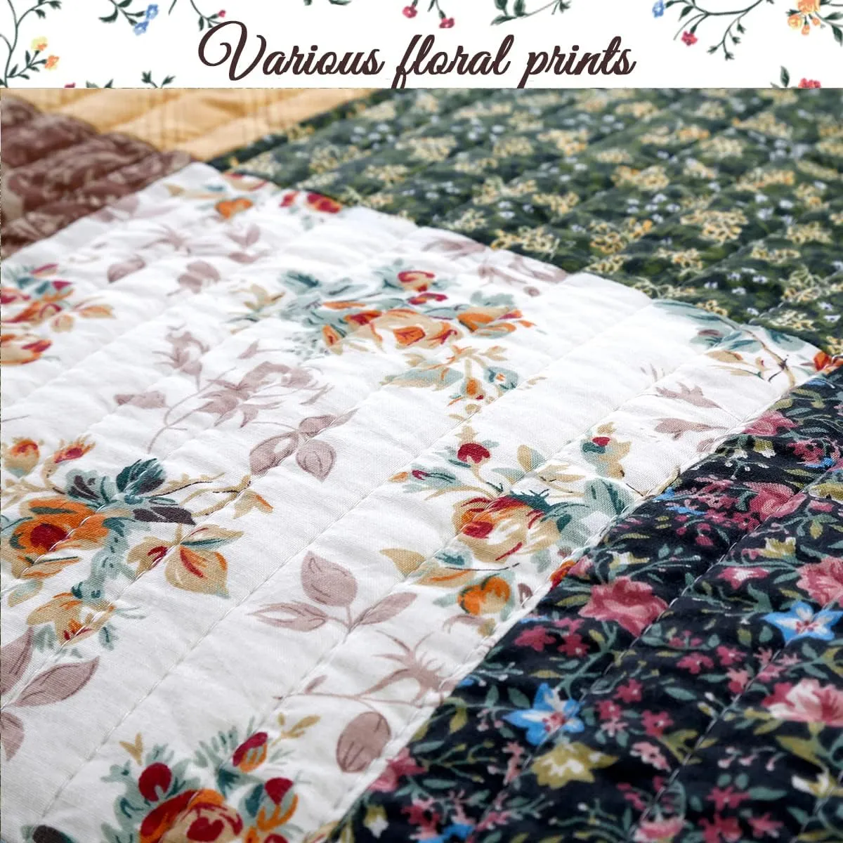 Cozy Line Home Fashions 100% Cotton Hand Piecing Real Patchwork Mustard Yellow Country Farmhouse Quilt Bedding Set Reversible Coverlet, Bedspread (Brown Olive, King - 3 Piece)