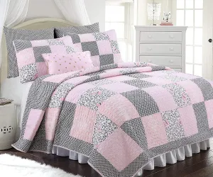 Cozy Line Home Fashions 100% Cotton Real Patchwork Floral Butterfly Shabby Chic Girly Reversible Quilt Bedding Set, Coverlet Bedspread (Black Pink, Twin - 2 Piece)