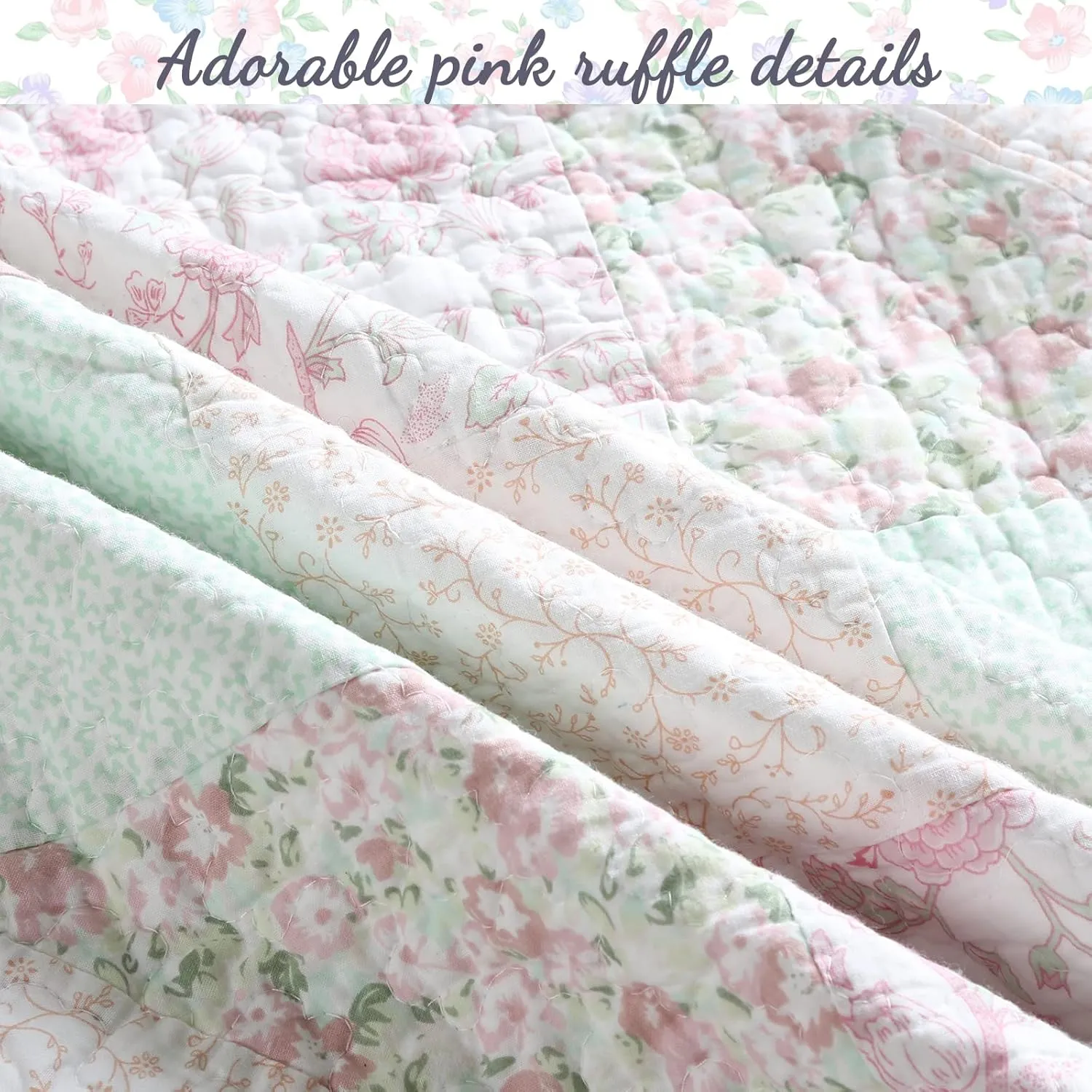 Cozy Line Home Fashions 100% Cotton Real Patchwork Floral Pink Rose Shabby Chic Girly Reversible Quilt Bedding Set, Coverlet Bedspread (La Rosa Rêve, Twin - 2 Piece)