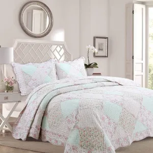 Cozy Line Home Fashions 100% Cotton Real Patchwork Floral Pink Rose Shabby Chic Girly Reversible Quilt Bedding Set, Coverlet Bedspread (La Rosa Rêve, Twin - 2 Piece)