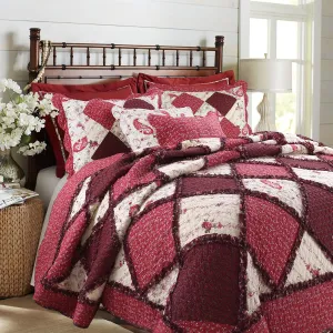 Cozy Line Home Fashions 100% Cotton True Patchwork Reversible Red Floral Paisley Rag Ruffle Farmhouse Quilt Bedding Set, Coverlet Bedspread (Rose Vintage, King - 3 Piece)