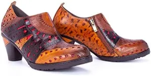 CrazycatZ Leather Pumps,Womens Colorful Patchword Block Heel Bohemian Vintage Shoes
