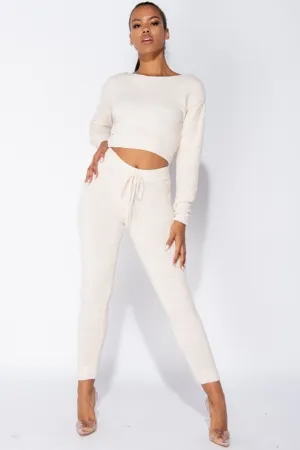 Cream Soft Knitted Chenille Loungewear Set