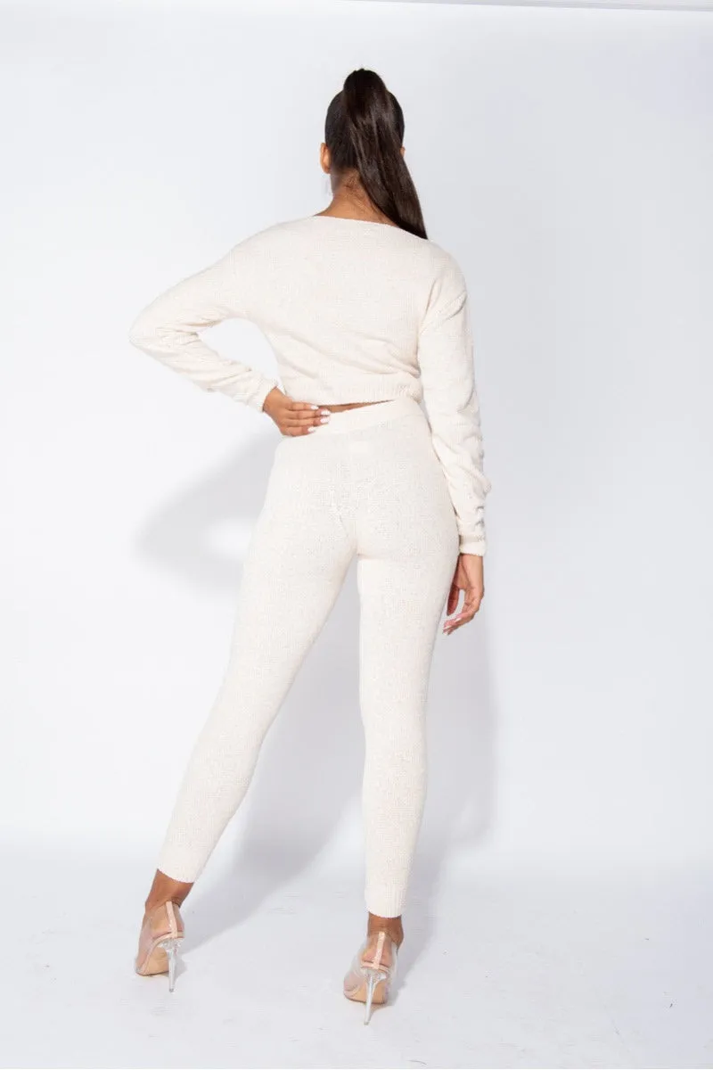 Cream Soft Knitted Chenille Loungewear Set