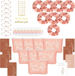 Cunno 48 Pcs Bridesmaid Proposal Gift Set with Cosmetic Bags, Scrunchies, Bracelets and Cards in Rose Pink