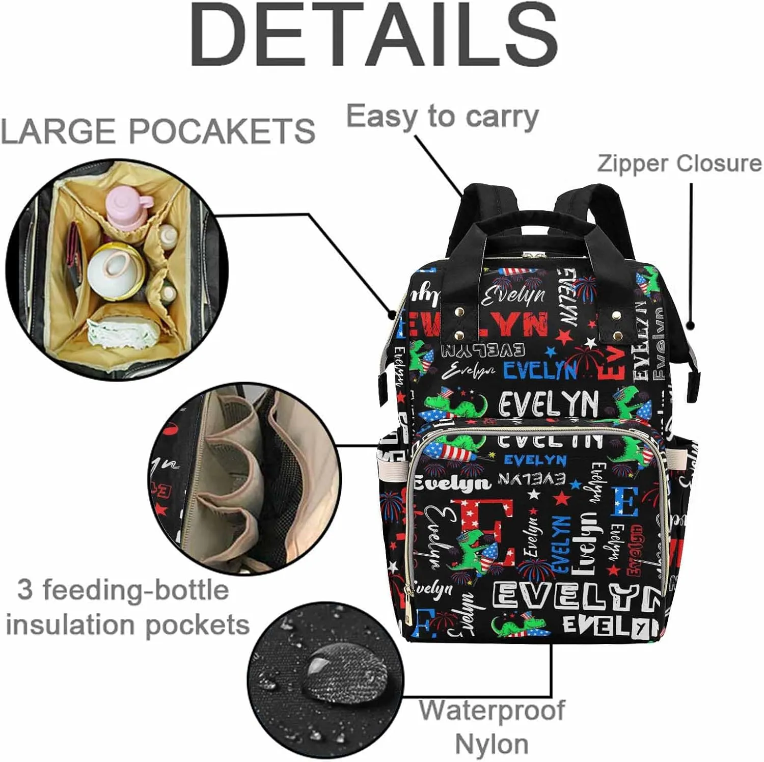 Customized Diaper Bags For Baby Customized Diaper Backpack for Holiday Travel Casual Daypack Personalized Diaper Bags For Baby Hiking Bag