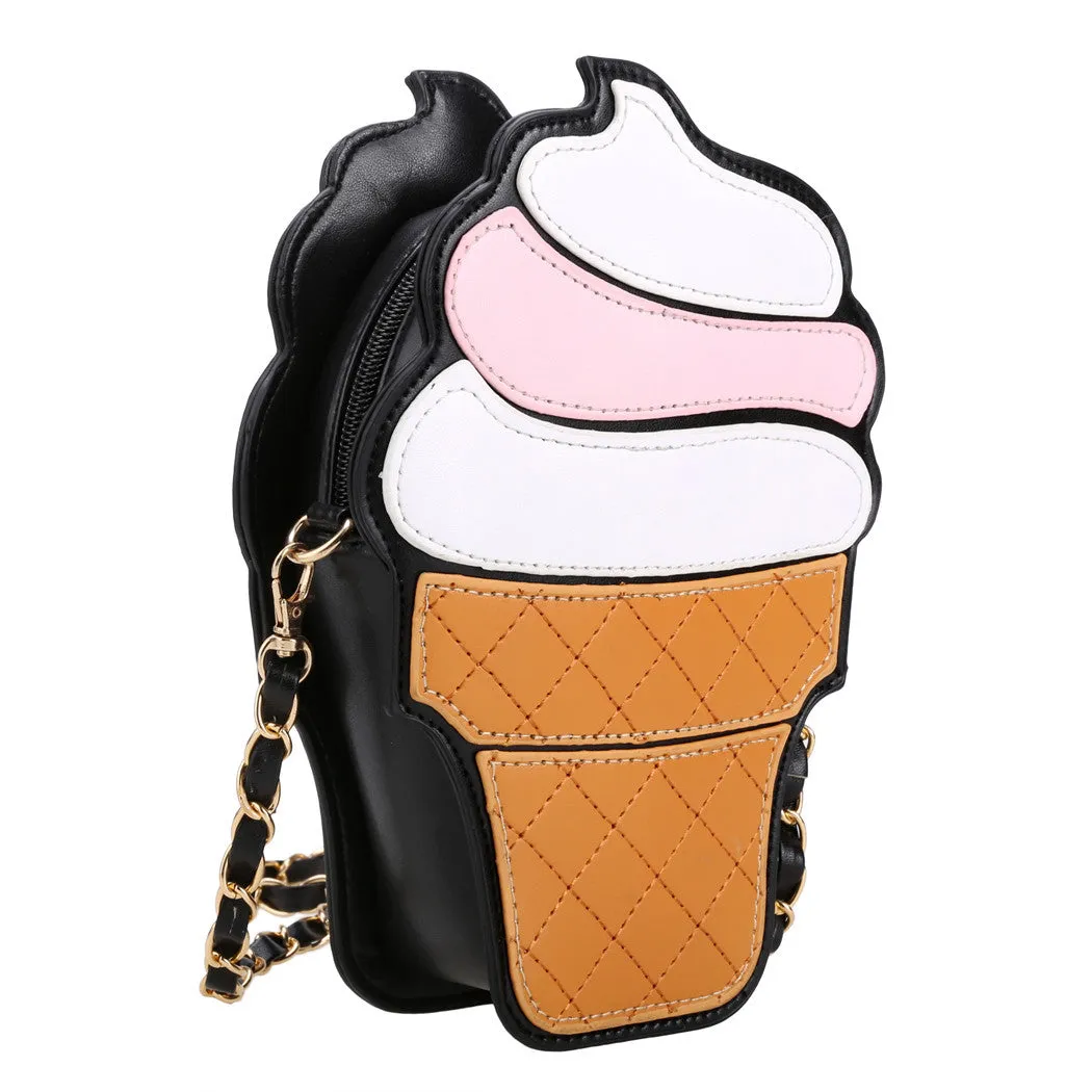 Cute Cartoon Women Ice Cream / Cupcake Shape Mini Shoulder Bag Metal Chain Mobile Keys Coin Messenger Mini Bag