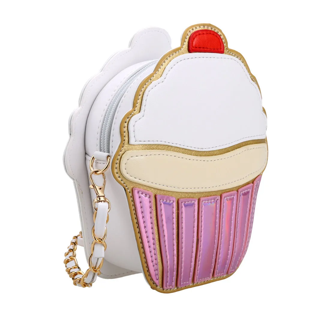 Cute Cartoon Women Ice Cream / Cupcake Shape Mini Shoulder Bag Metal Chain Mobile Keys Coin Messenger Mini Bag