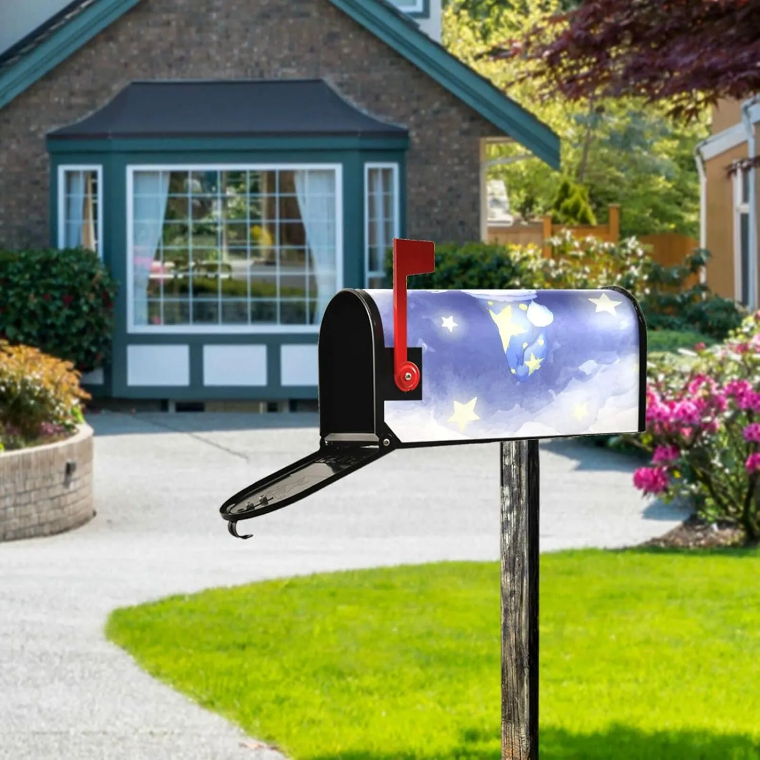 Cute Sleepy Gnome Mailbox Cover Light Starts Candle Magnetic Post Box Wrap PVC Standard Size 21" x 18" Letterbox Cover Decorative for Garden Yard Decor Mail Box Waterproof