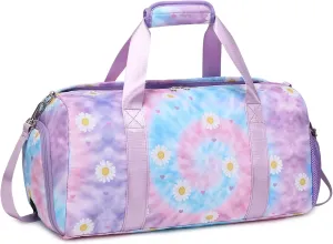 Dance Bag for Girls Sports Duffle Weekender Overnight Ballet Sports Gym Bag with Shoes Compartment (Tie Dye Daisy Purple)