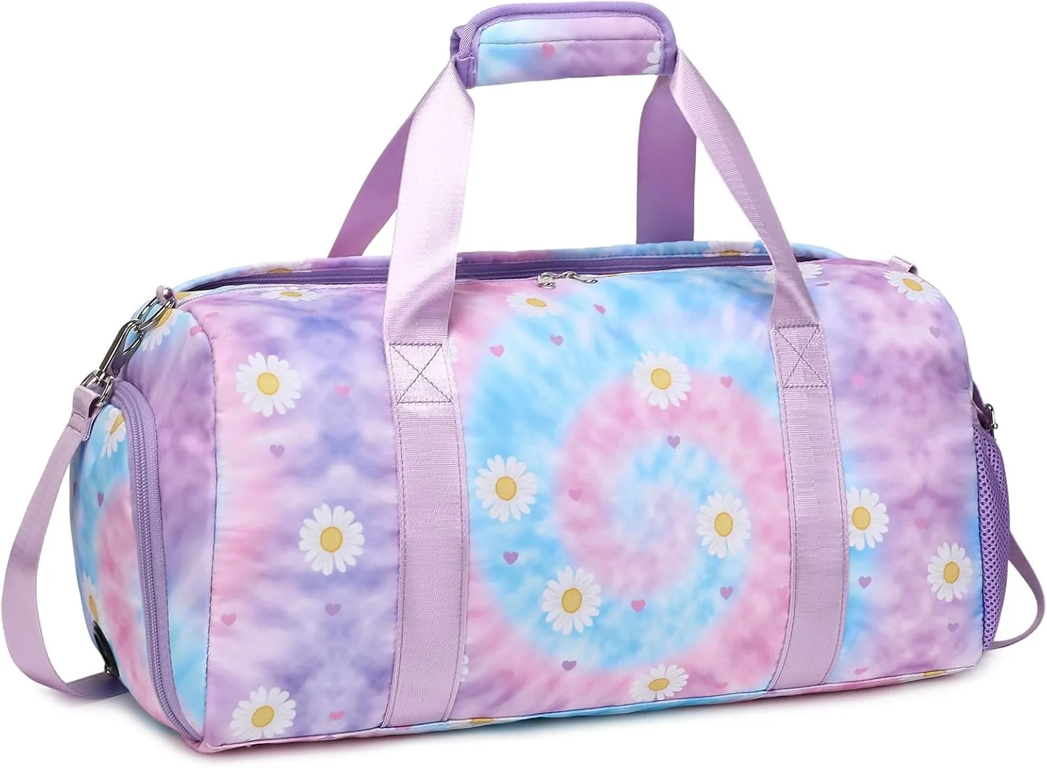 Dance Bag for Girls Sports Duffle Weekender Overnight Ballet Sports Gym Bag with Shoes Compartment (Tie Dye Daisy Purple)