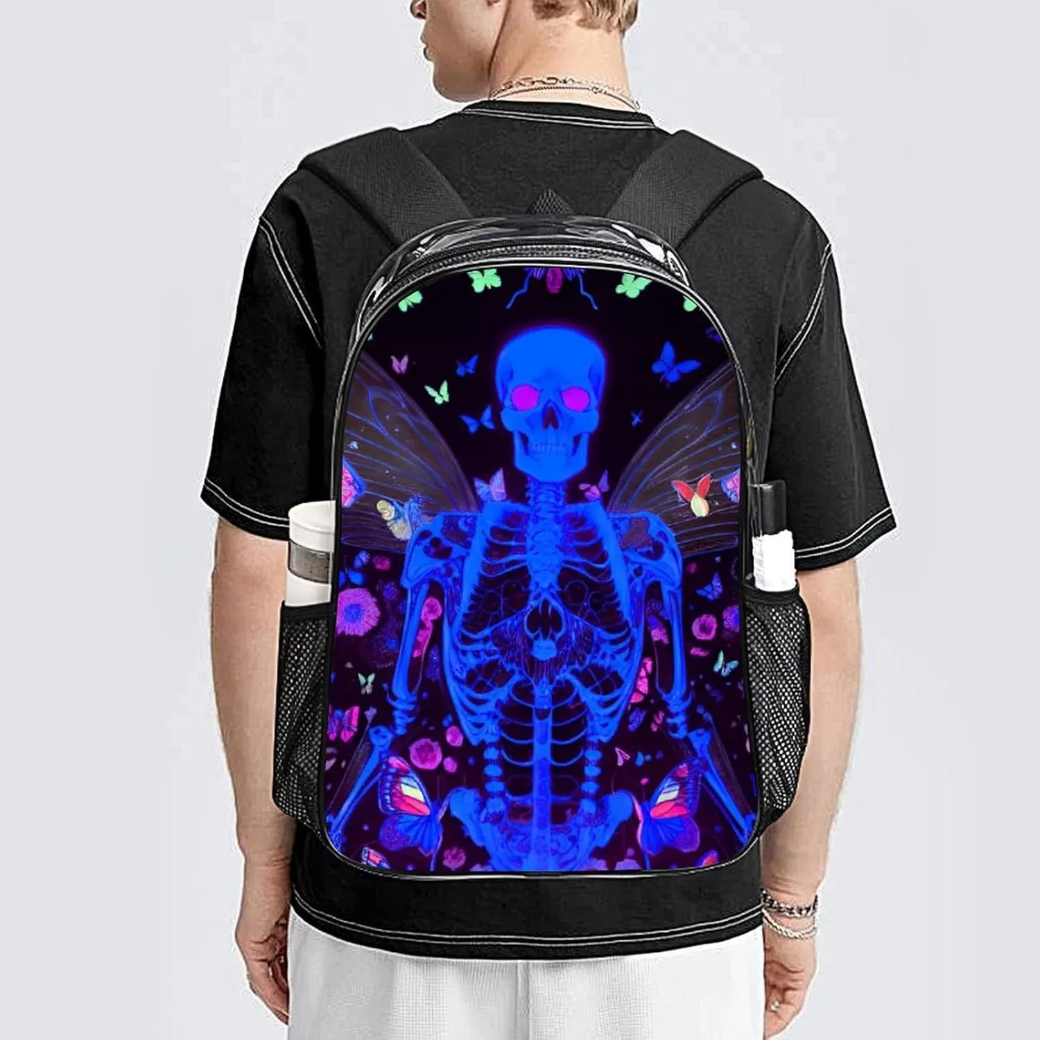 Daypack Bookbag Multipurpose Anti-Theft Big Capacity Carry On Bag - Skull Moth Butterfly Galaxy Space Neon Flowers Skeleton Art Travel Hiking & Camping Rucksack Transparent Bag