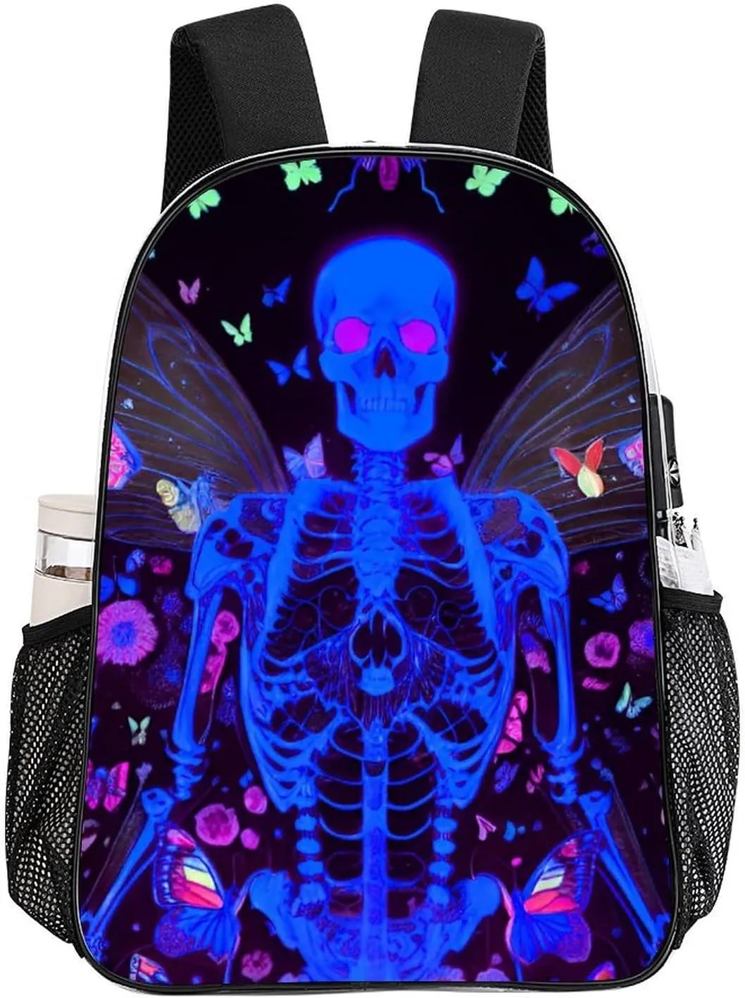 Daypack Bookbag Multipurpose Anti-Theft Big Capacity Carry On Bag - Skull Moth Butterfly Galaxy Space Neon Flowers Skeleton Art Travel Hiking & Camping Rucksack Transparent Bag