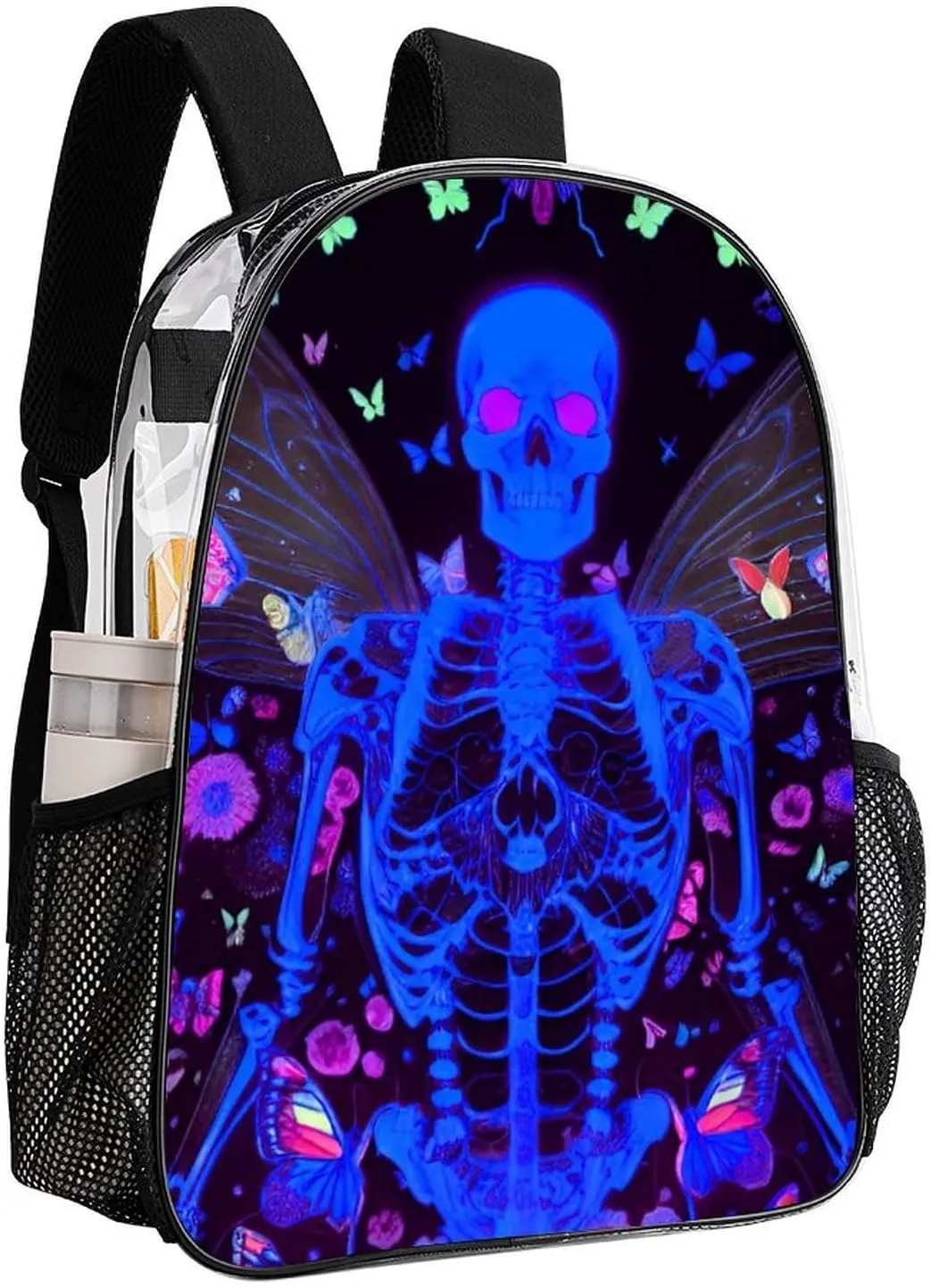 Daypack Bookbag Multipurpose Anti-Theft Big Capacity Carry On Bag - Skull Moth Butterfly Galaxy Space Neon Flowers Skeleton Art Travel Hiking & Camping Rucksack Transparent Bag
