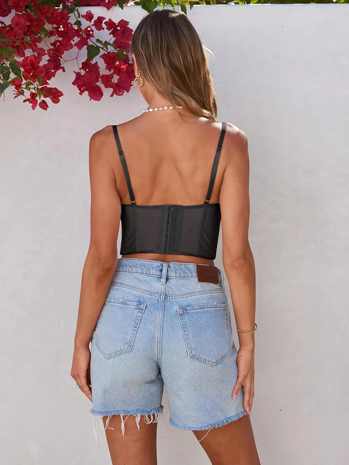 Dealmore Womens Corset Top Going Out Lace Spaghetti Strap Crop Y2K Mesh Date Night Party Bustier Cami 2025