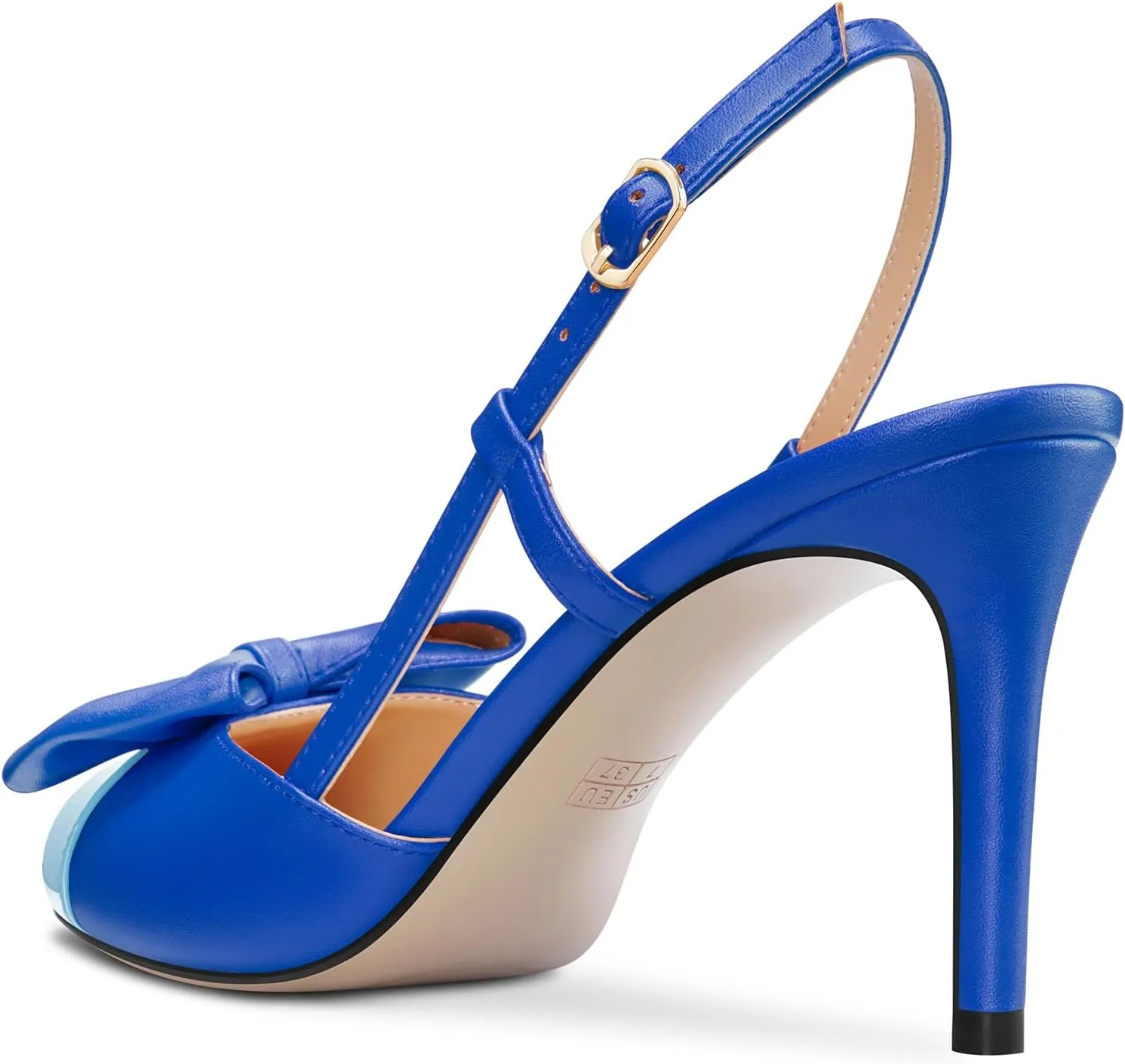 DearOnly Womens Mid Heel Round Cap Toe Pumps Bow-Knot Slingback Slip-on Patchwork Cute Prom Office Shoes 3.2 Inches Heels