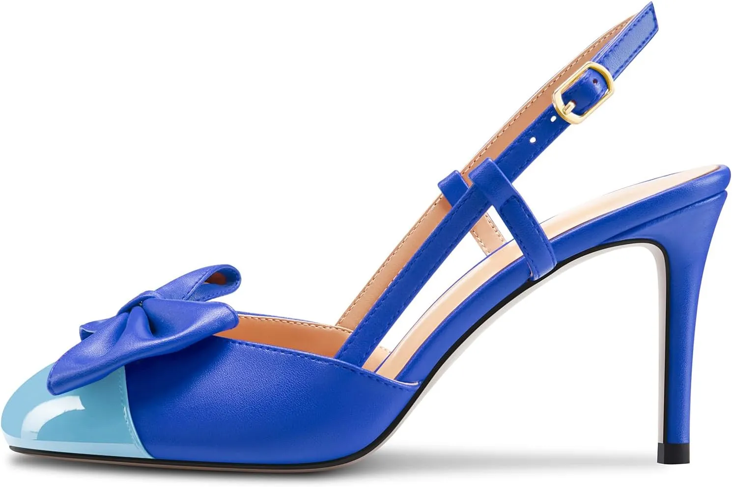 DearOnly Womens Mid Heel Round Cap Toe Pumps Bow-Knot Slingback Slip-on Patchwork Cute Prom Office Shoes 3.2 Inches Heels