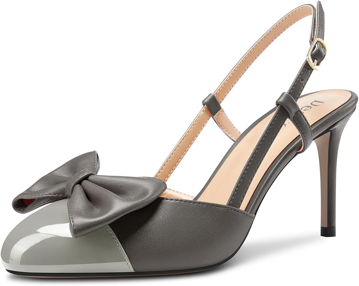 DearOnly Womens Mid Heel Round Cap Toe Pumps Bow-Knot Slingback Slip-on Patchwork Cute Prom Office Shoes 3.2 Inches Heels