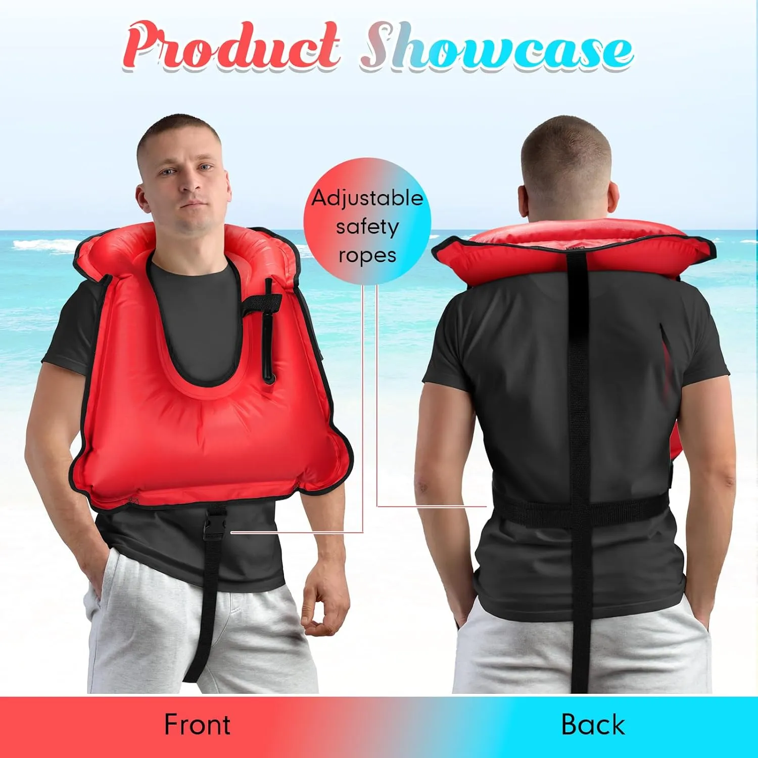 Deekin 2 Pcs Inflatable Snorkel Vest Adults Snorkeling Jackets Portable Jackets Swim Adjustable Safety Vest for Snorkeling Swimming Diving Surfing