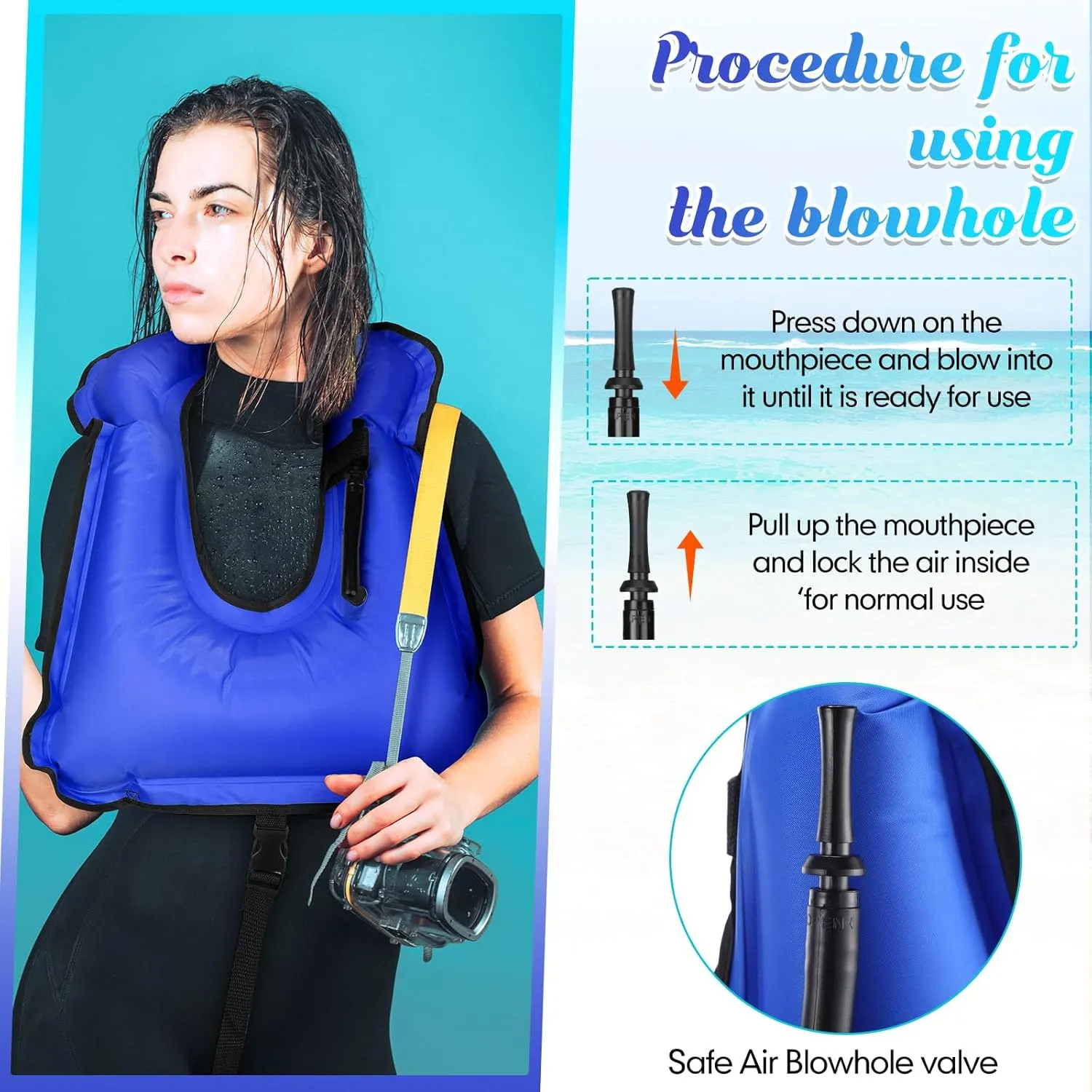 Deekin 2 Pcs Inflatable Snorkel Vest Adults Snorkeling Jackets Portable Jackets Swim Adjustable Safety Vest for Snorkeling Swimming Diving Surfing