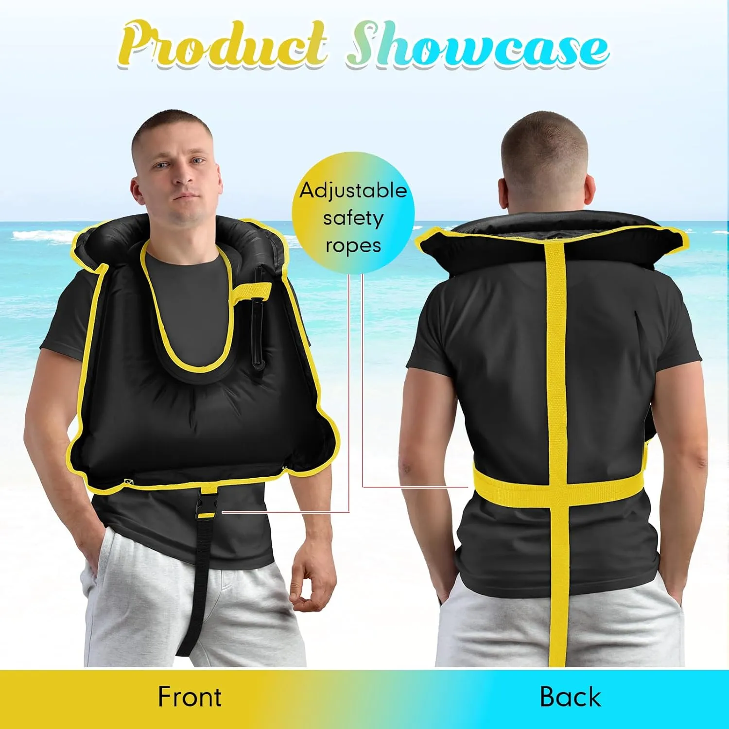 Deekin 2 Pcs Inflatable Snorkel Vest Adults Snorkeling Jackets Portable Jackets Swim Adjustable Safety Vest for Snorkeling Swimming Diving Surfing