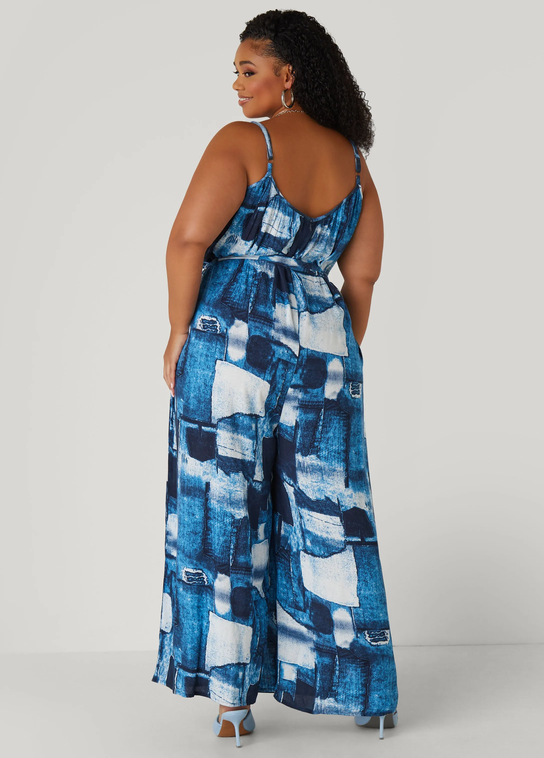 Denim Print Wide Leg Jumpsuit