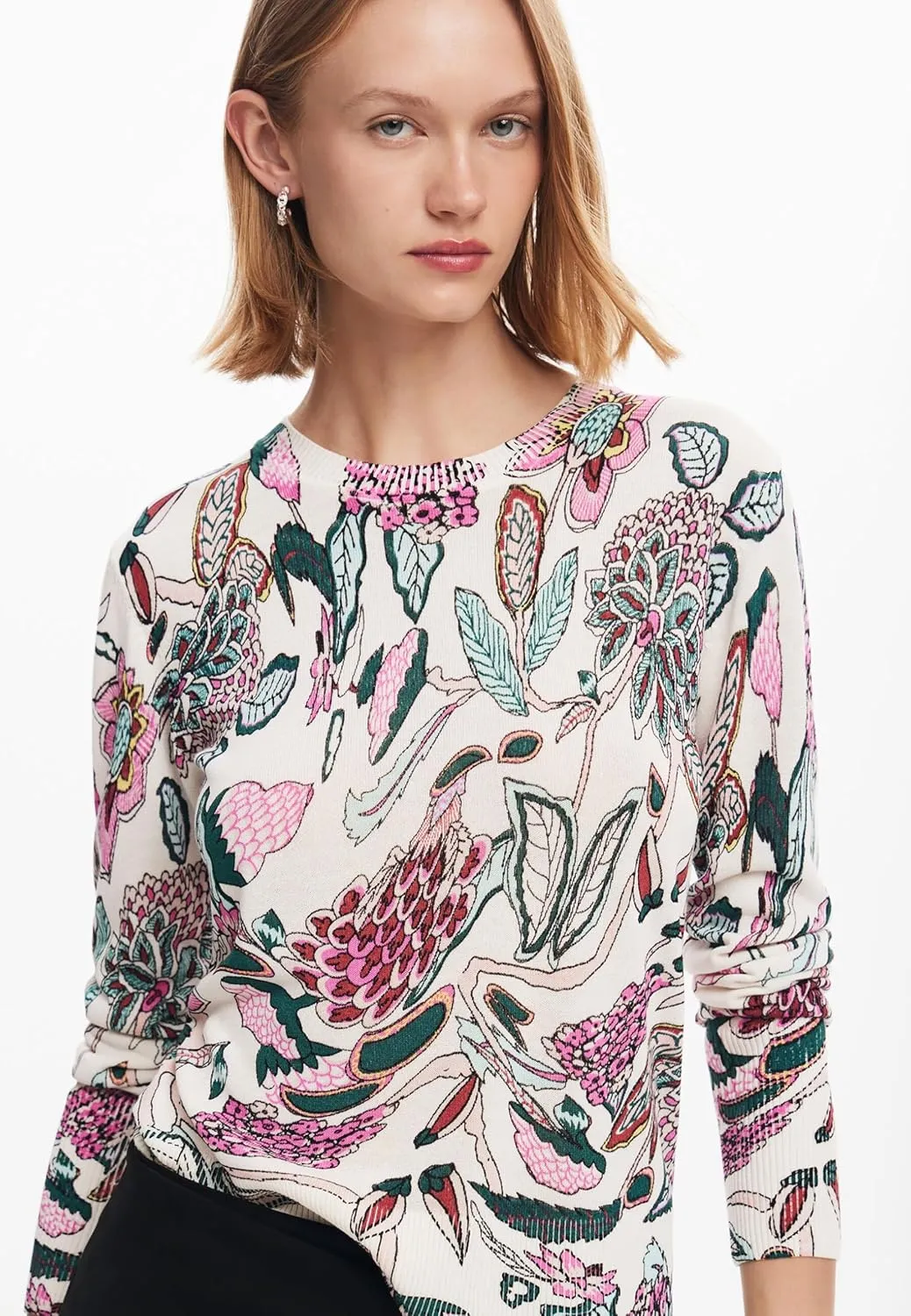 Desigual Women's Fine Geometric Patchwork Pullover
