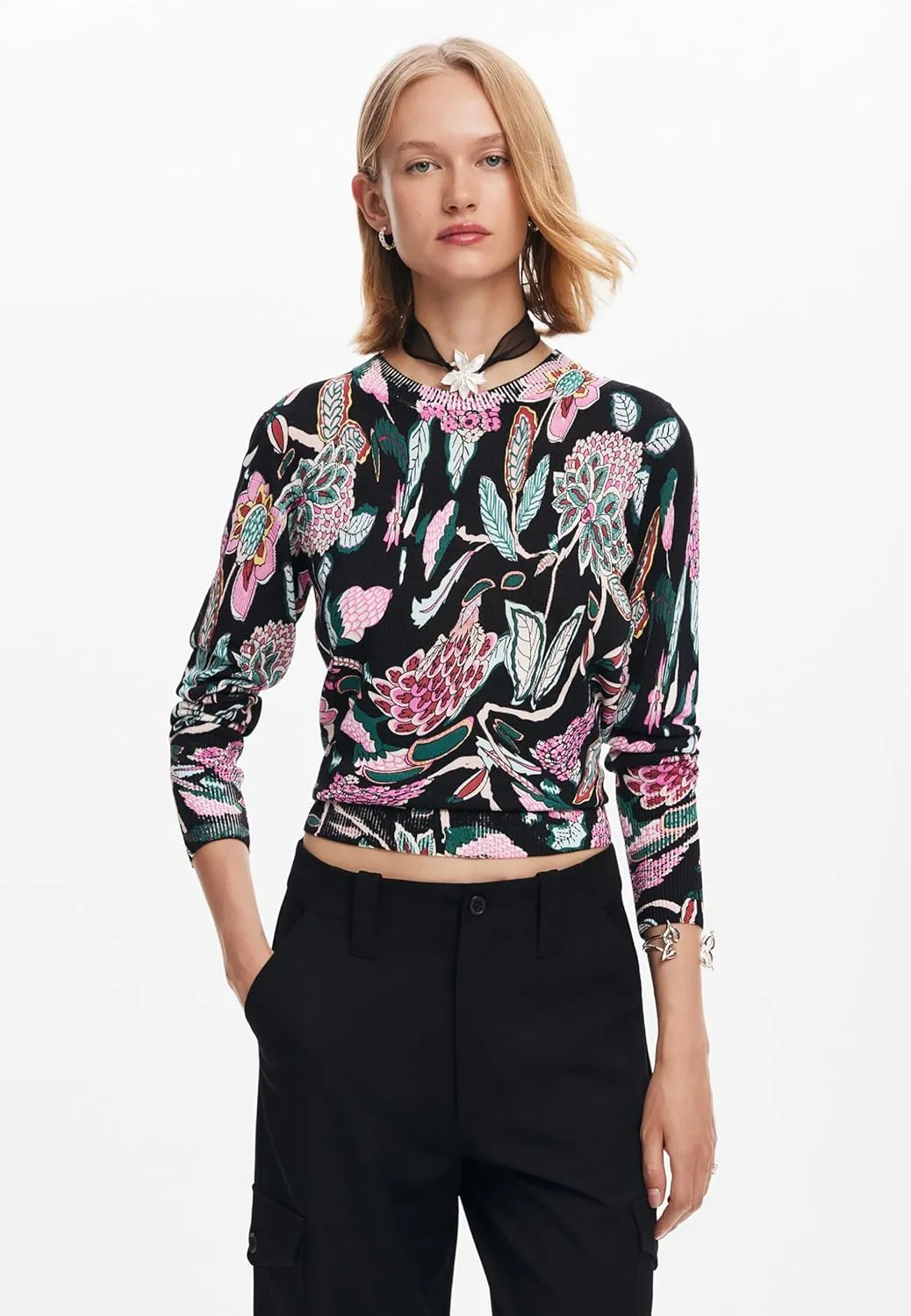 Desigual Women's Fine Geometric Patchwork Pullover