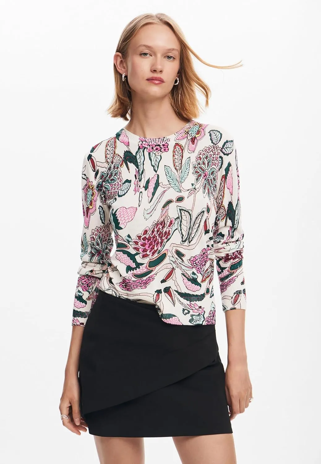 Desigual Women's Fine Geometric Patchwork Pullover