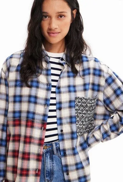 Desigual Womens Patchwork Plaid Shirt
