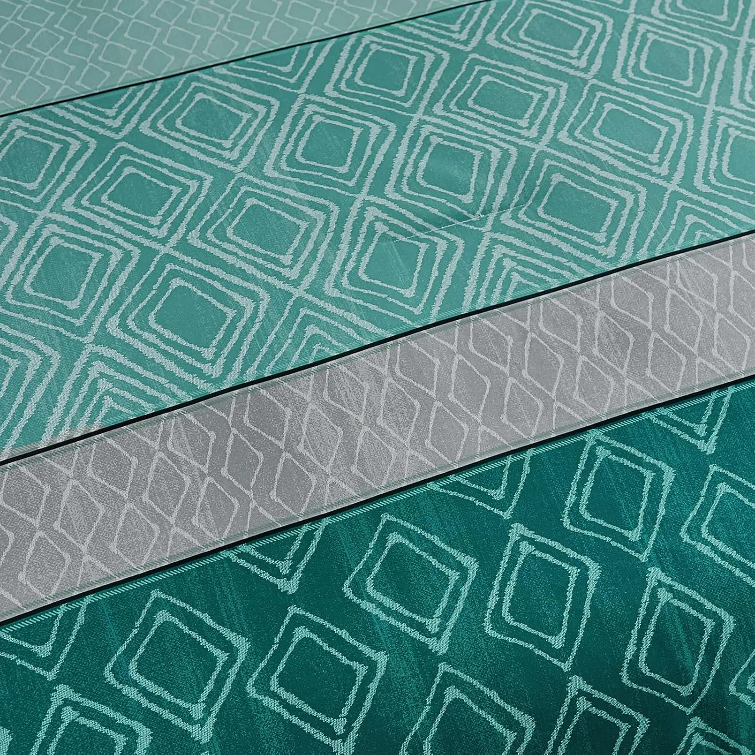 Dinjoy Teal Queen Comforter Set Boho, Striped 7 Piece Bed in a Bag Queen Size Lightweight Green Bedding Sets Plaid Comforters Bed Set with Sheets for Family Summer