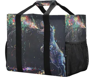 Dinosuar Colorful Neon Foldable Travel Duffel Bag for Men Women Waterproof Weekender Overnight Carry On Tote Bag with Comfortable Handle Luggage Bag for Business Trips Sport Hospital Airplane
