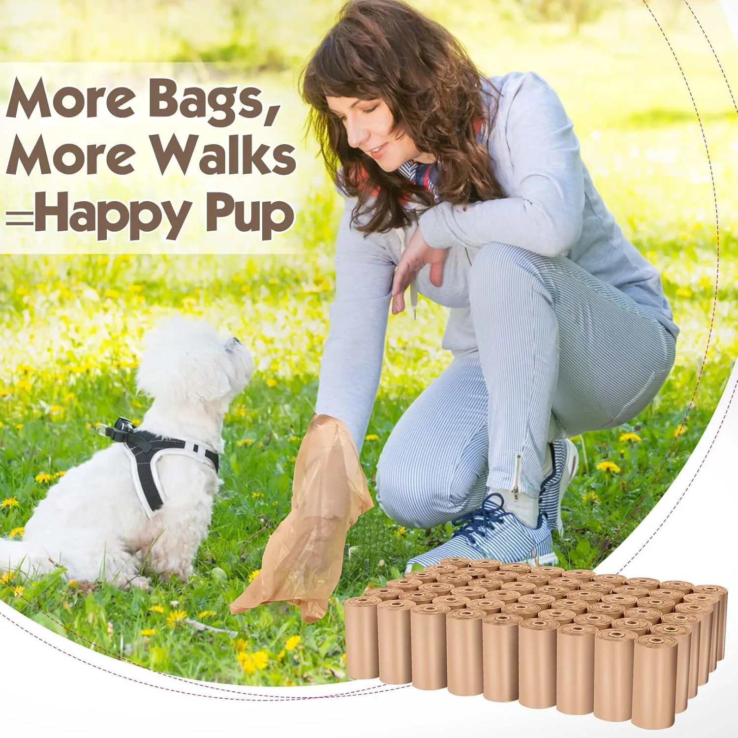 Dog Poop Bag 1140 Counts 57 Rolls, Unscented Doggy Poop Bags, Leak-Proof Dog Bags for Poop, Dog Waste Bags with Dispenser- Coffee (13 x 9 Inches)
