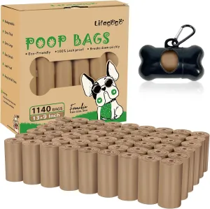 Dog Poop Bag 1140 Counts 57 Rolls, Unscented Doggy Poop Bags, Leak-Proof Dog Bags for Poop, Dog Waste Bags with Dispenser- Coffee (13 x 9 Inches)