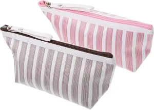 DOITOOL 2pcs Makeup Bag Toiletry Bag Hanging Travel Organizer for Flight Attendant Women, Pink Light Brown, 14x6.5x10.5cm