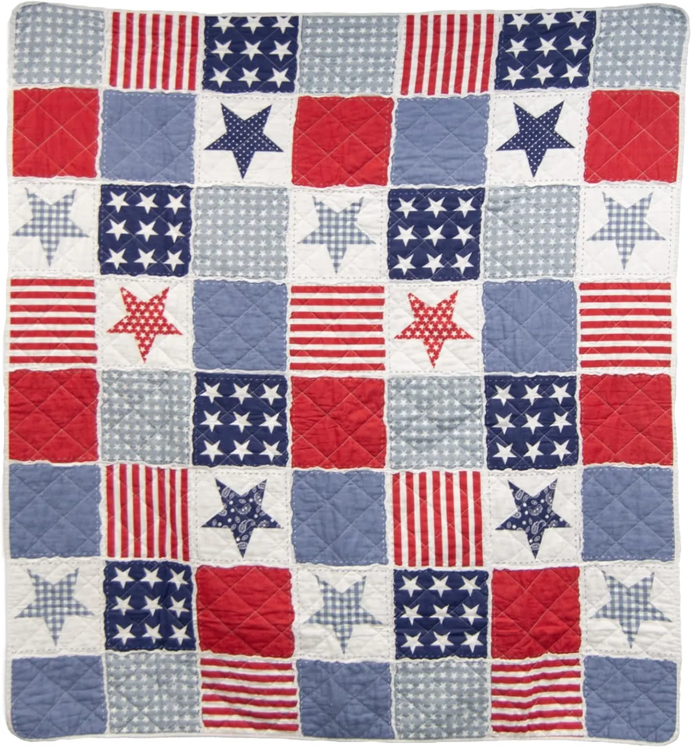 Donna Sharp Stars & Stripes Cotton Quilted Throw/Blanket. Includes a 50" x 60" Quilted Pieced Throw. Machine Washable - Perfect for Americana Rustic Decor