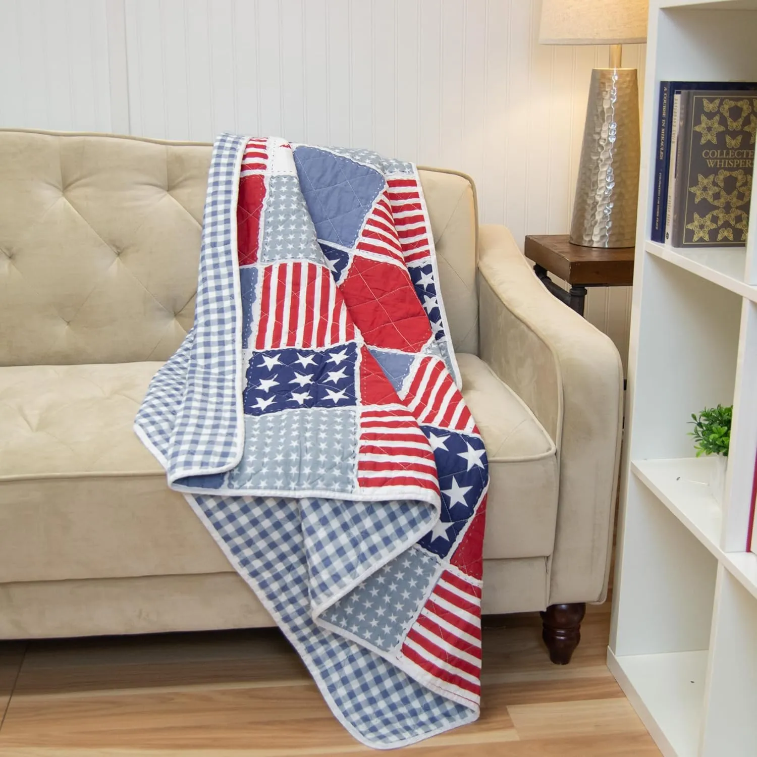 Donna Sharp Stars & Stripes Cotton Quilted Throw/Blanket. Includes a 50" x 60" Quilted Pieced Throw. Machine Washable - Perfect for Americana Rustic Decor