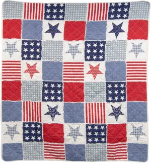 Donna Sharp Stars & Stripes Cotton Quilted Throw/Blanket. Includes a 50" x 60" Quilted Pieced Throw. Machine Washable - Perfect for Americana Rustic Decor
