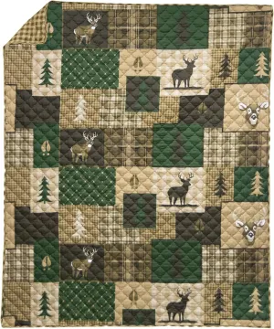 Donna Sharp Throw Blanket - Green Forest Lodge Decorative Throw Blanket with Square Patchwork
