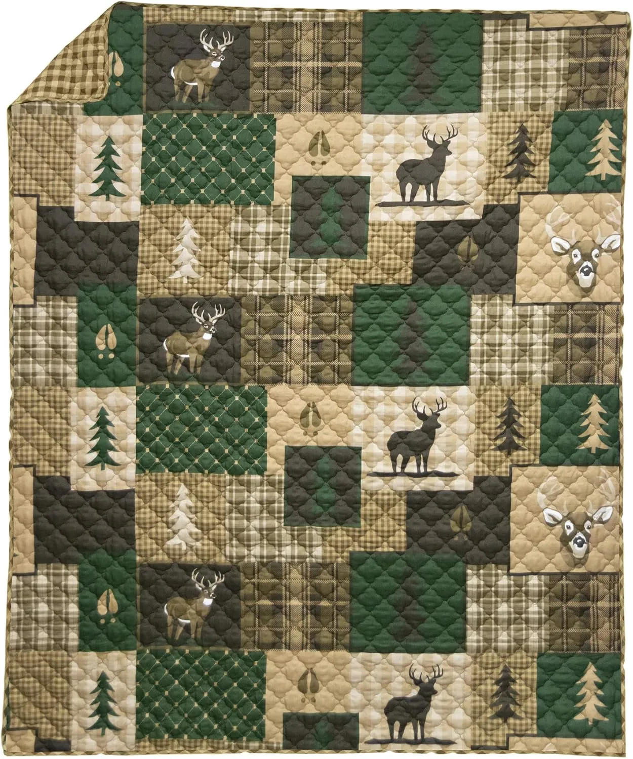 Donna Sharp Throw Blanket - Green Forest Lodge Decorative Throw Blanket with Square Patchwork
