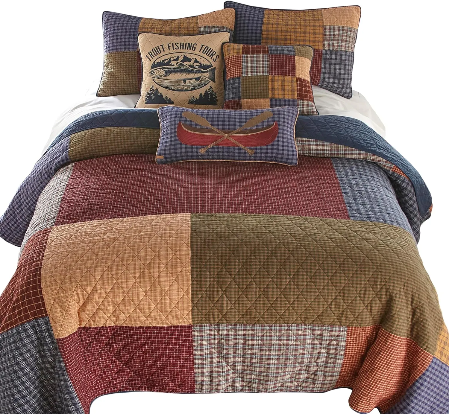 Donna Sharp Twin Quilt - Lakehouse Cotton Lodge Quilt with Colorful Patchwork - Machine Washable